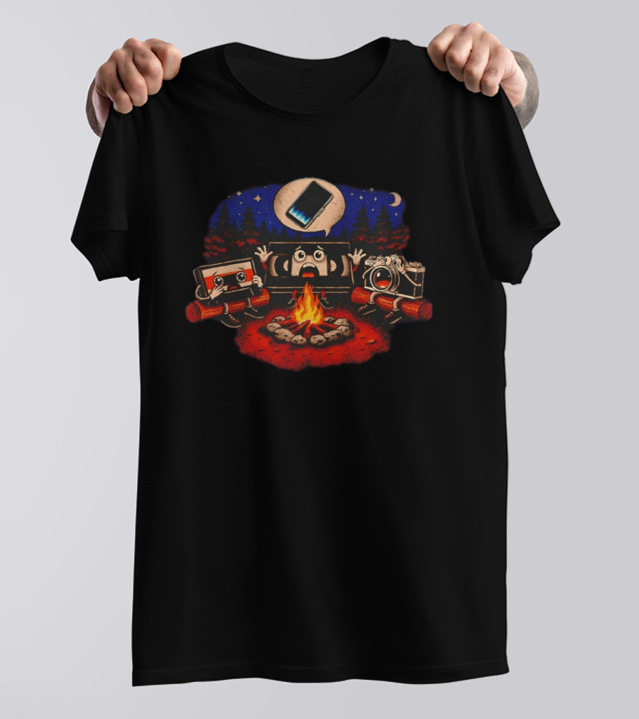 Analog Friends Tape Camera TV Scary Campfire Smartphone Story Night T-Shirt
