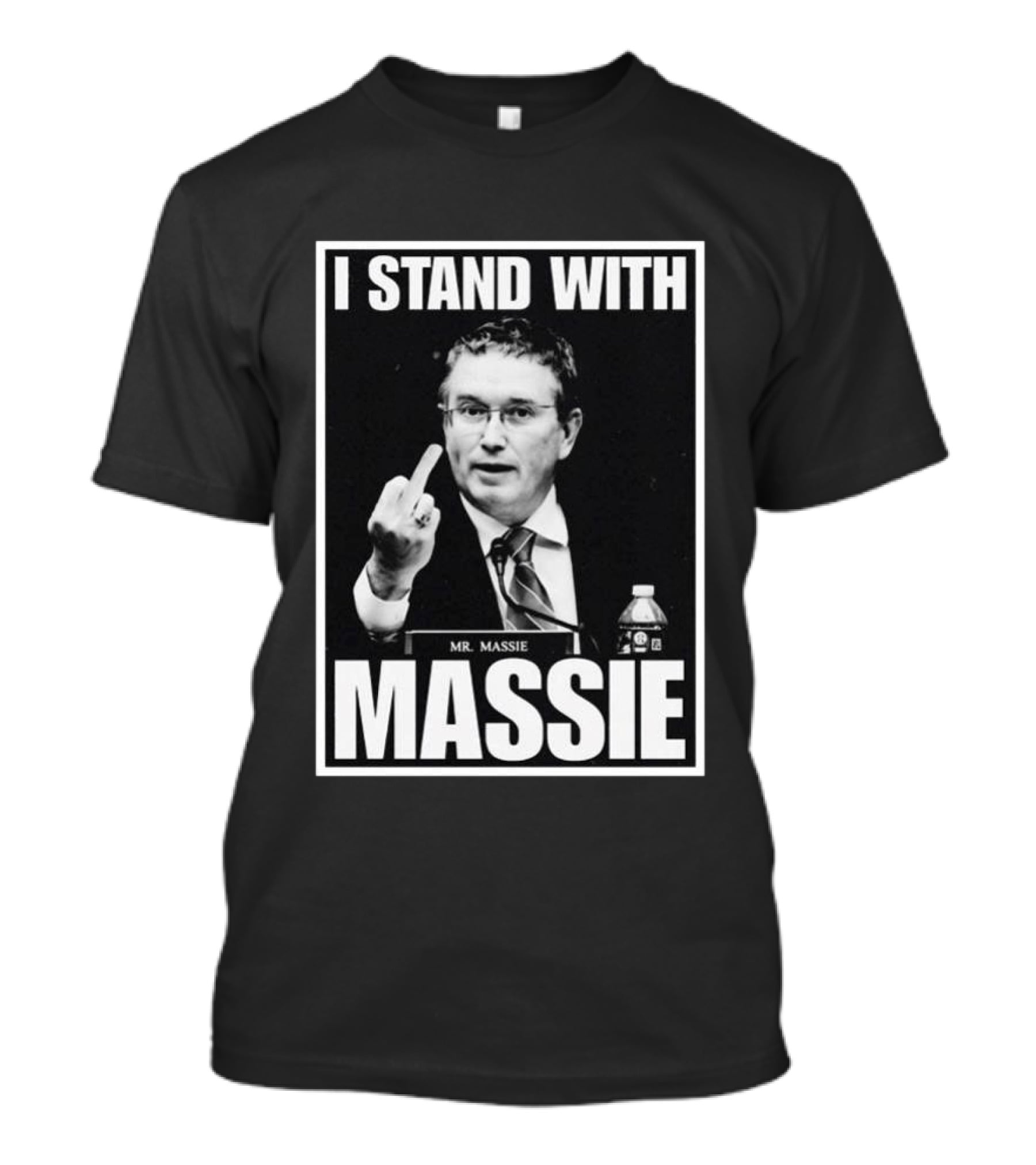 I Stand With Mr. Massie White Bold Text Black T-Shirt