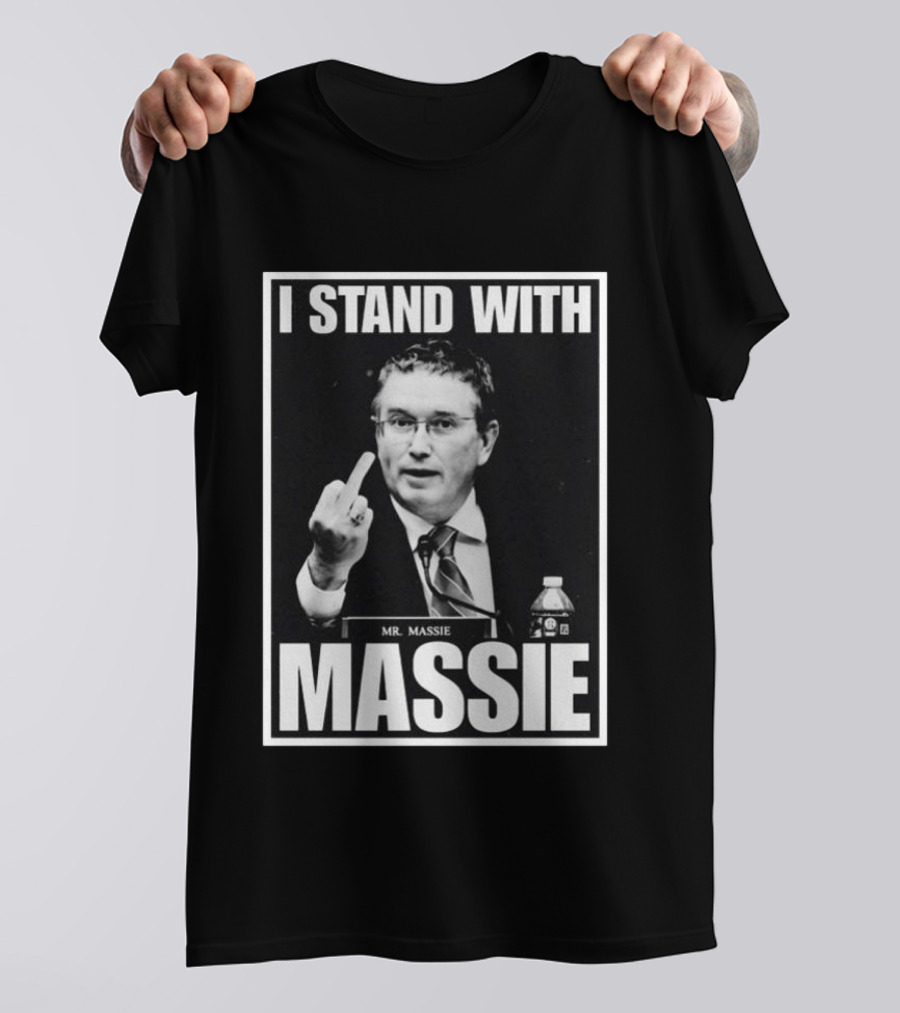 I Stand With Mr. Massie White Bold Text Black T-Shirt