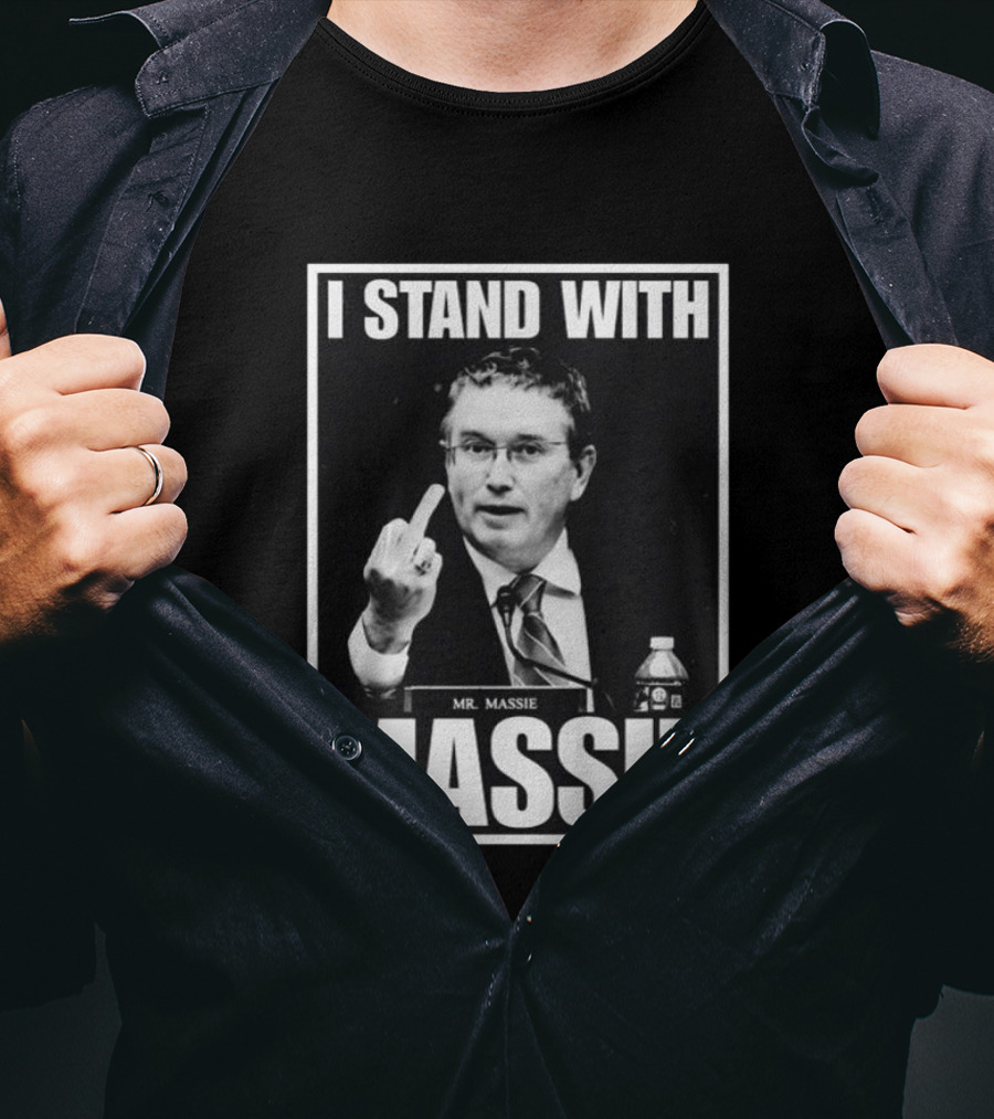 I Stand With Mr. Massie White Bold Text Black T-Shirt