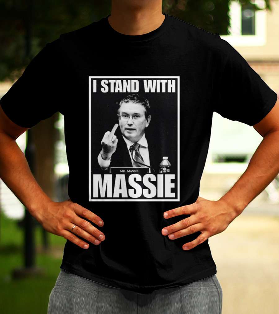 I Stand With Mr. Massie White Bold Text Black T-Shirt
