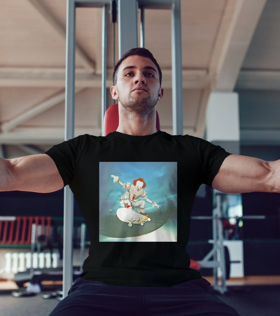 Pennywise Skateboard Night Scene Iconic Clown Performing Skateboarding Trick T-Shirt