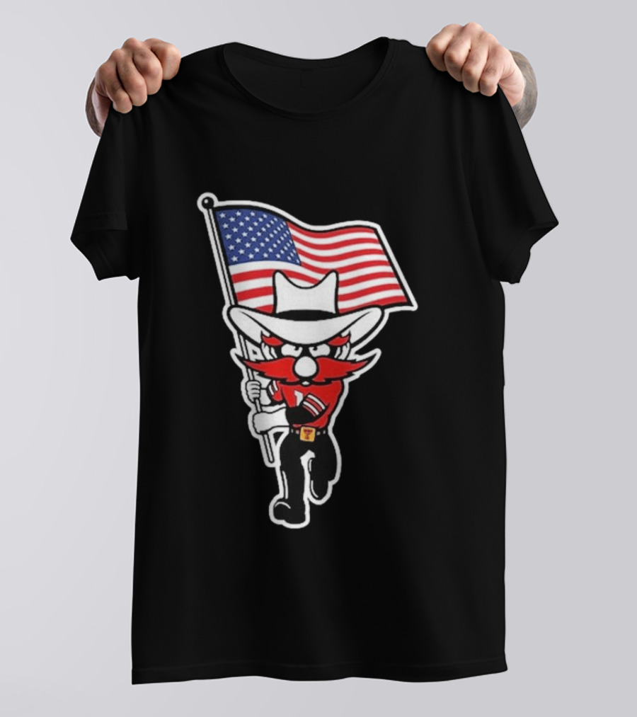 Raider Red American Flag Cowboy Cartoon Running T-Shirt
