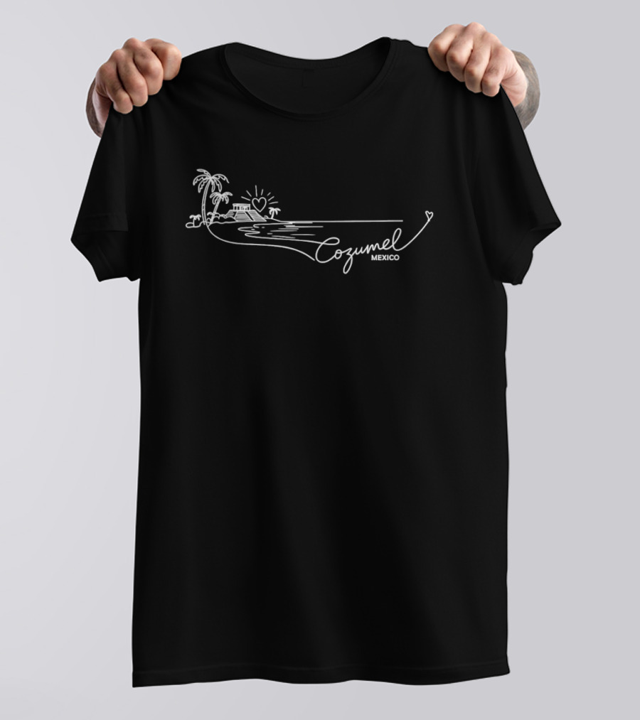 Cozumel Mexico Beach Palm Trees Heart Sun Ocean Scene T-Shirt