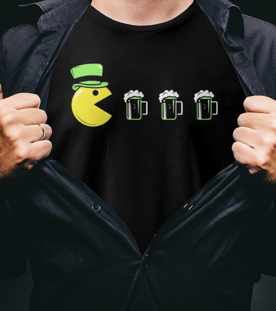 St Pacman's Day St Patrick's Day Beer And Classic Video Game Celebration T-Shirt