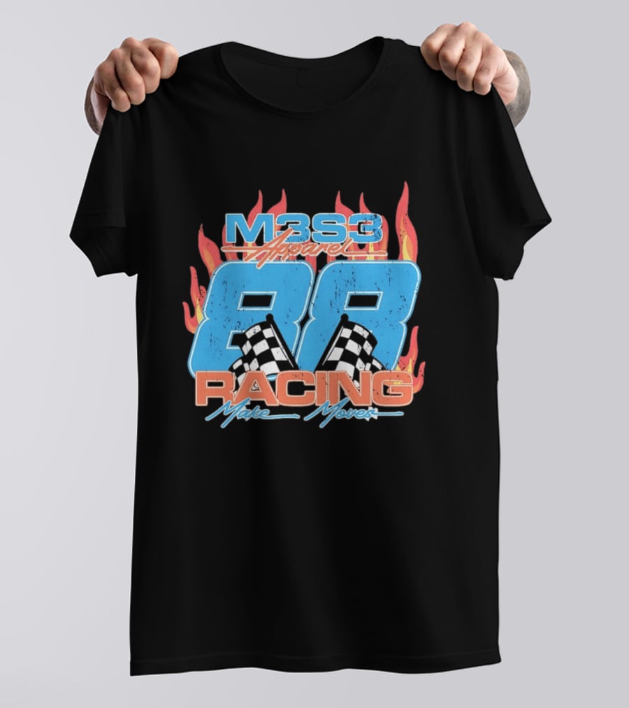 M3S3 Apparel 88 Racing Make Moves Racing Flames Checkered Flags T-Shirt