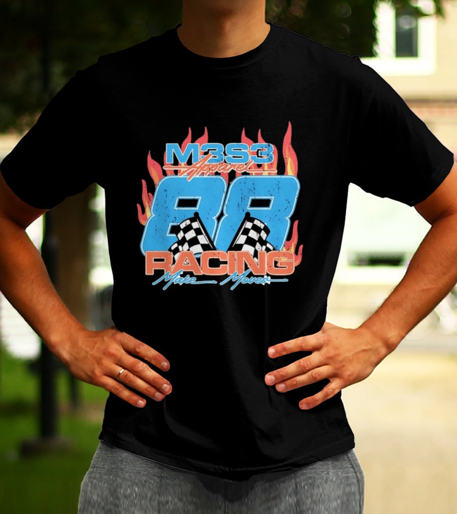 M3S3 Apparel 88 Racing Make Moves Racing Flames Checkered Flags T-Shirt