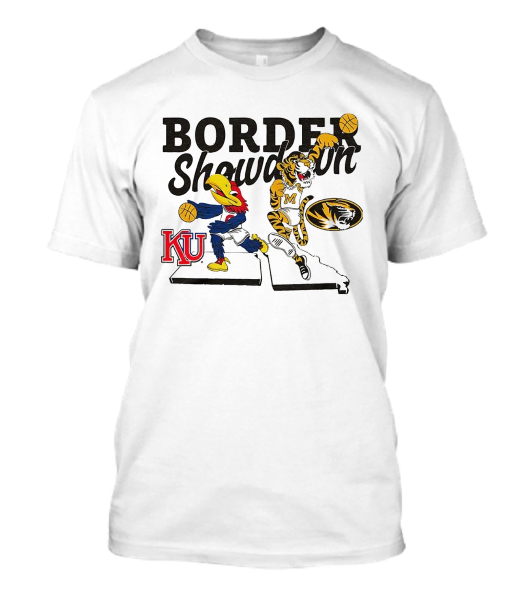 KU Jayhawks Vs Mizzou Tigers Border Showdown Basketball Mascots T-Shirt