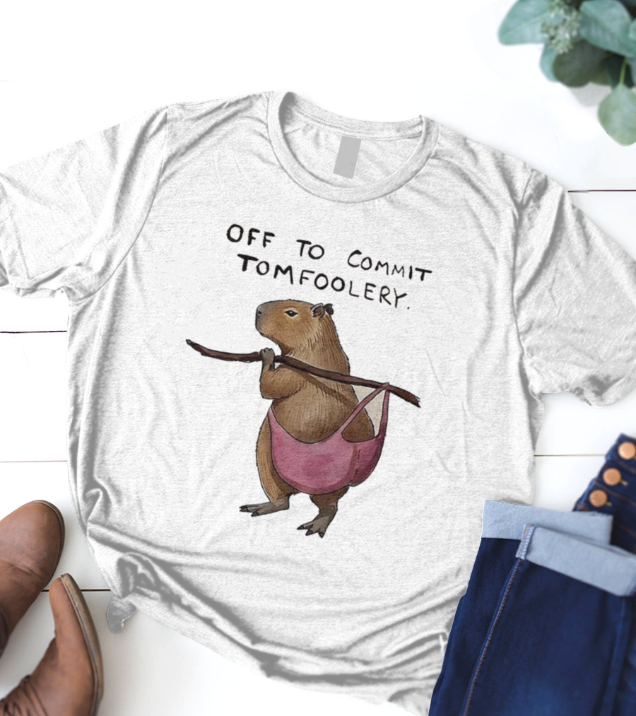 Off To Commit Tomfoolery Capybara In Pink Underwear Playful Mischief T-Shirt