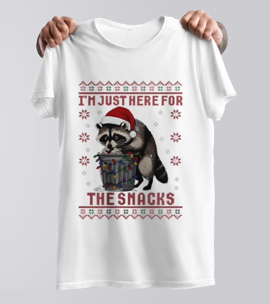 Raccoon In Santa Hat With Trash Can Lights I'm Just Here For The Snacks T-Shirt