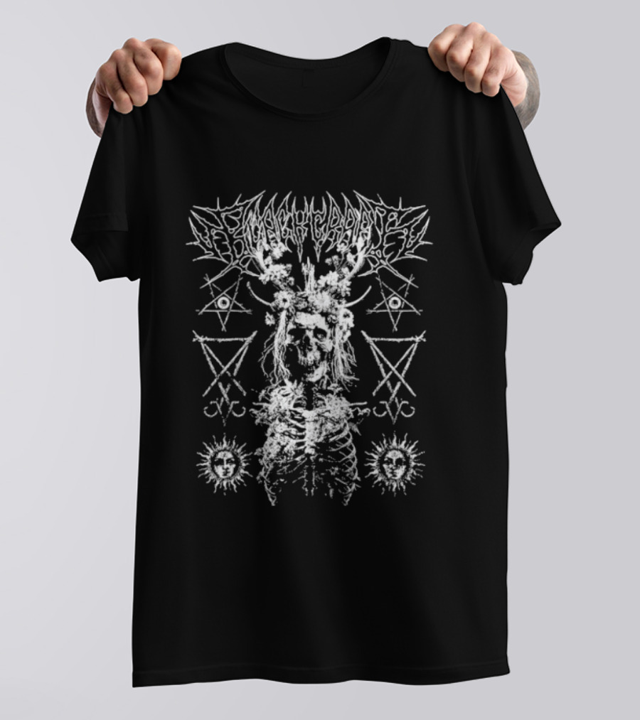 Blackcraft Cult Midsummer Blasphemy Occult Pentagram Symbols Skeleton Art T-Shirt