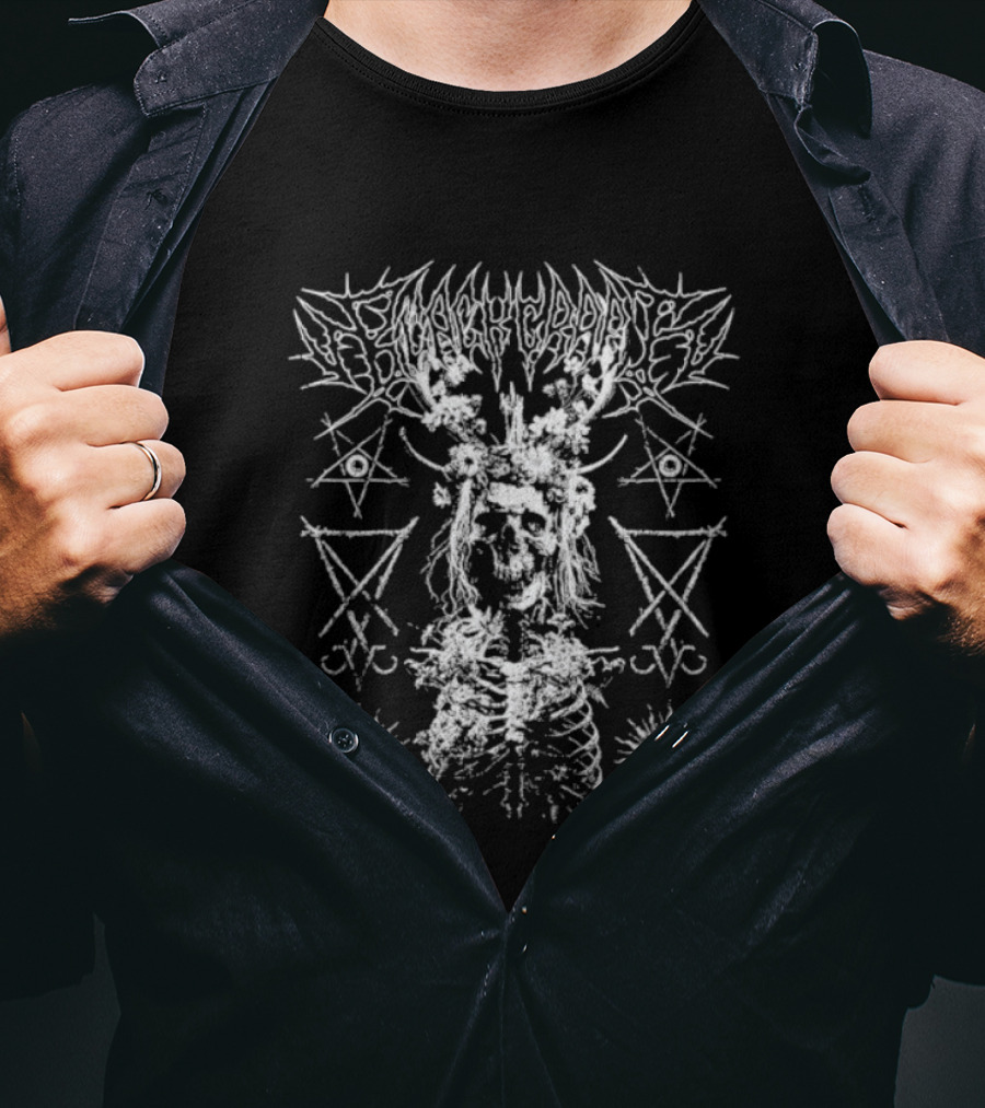 Blackcraft Cult Midsummer Blasphemy Occult Pentagram Symbols Skeleton Art T-Shirt