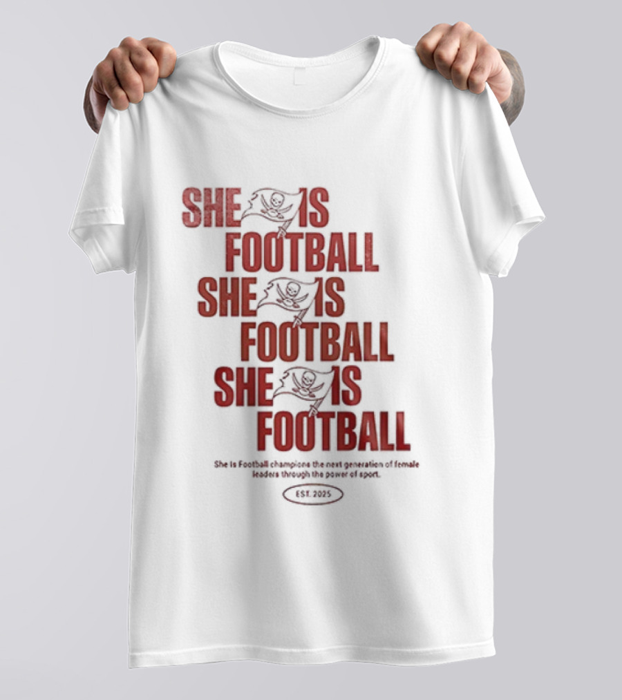 Tampa Bay Buccaneers She Is Football Repeating Text T-Shirt
