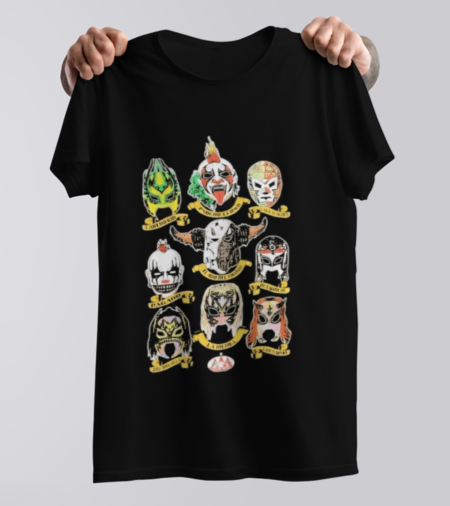 AAA Luchadores Masks El Hijo Del Tirantes La Hiedra Pentagón Jr Psycho Clown T-Shirt