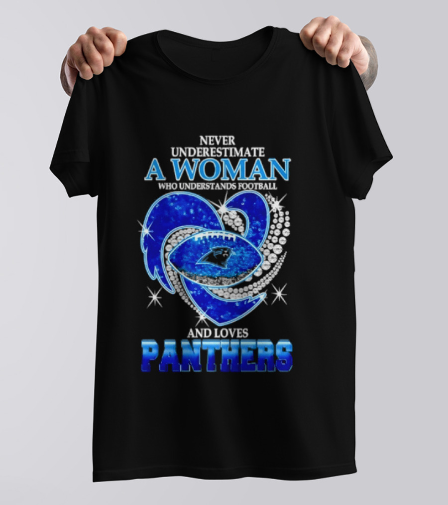 Never Underestimate A Woman Who Understands Football And Loves Panthers Heart T-Shirt