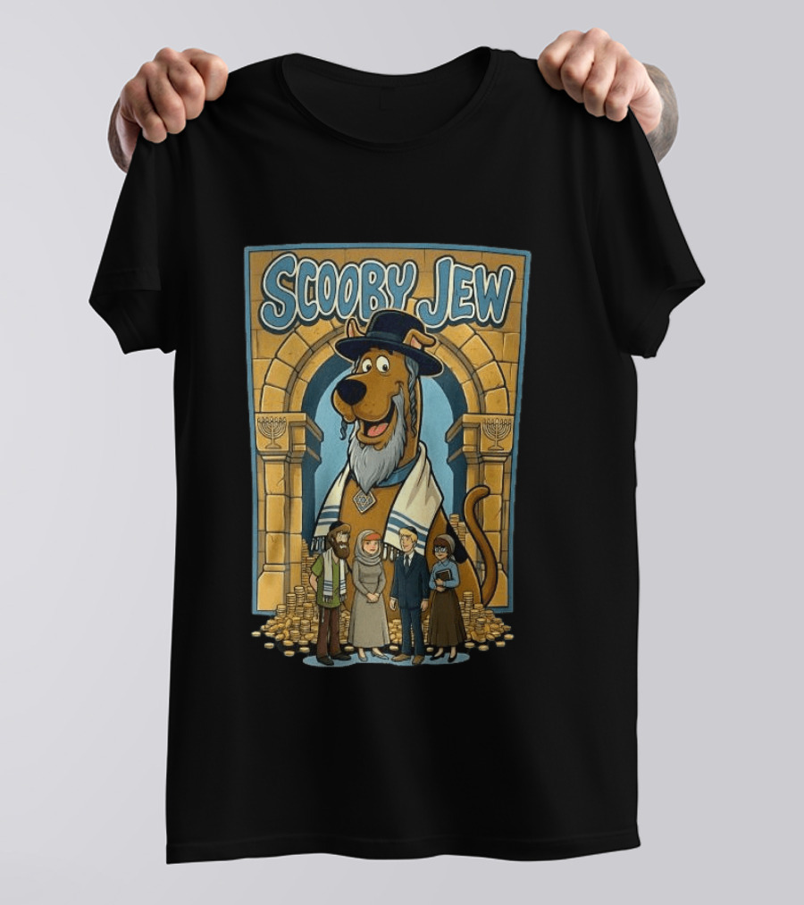 Scooby Jew Meme Cartoon Style With Rabbi Symbols And Characters T-Shirt