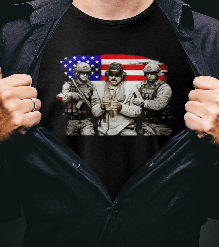 Venezuela Libre Captured Live Maduro Venezuelan Freedom Protest American Flag Military T-Shirt