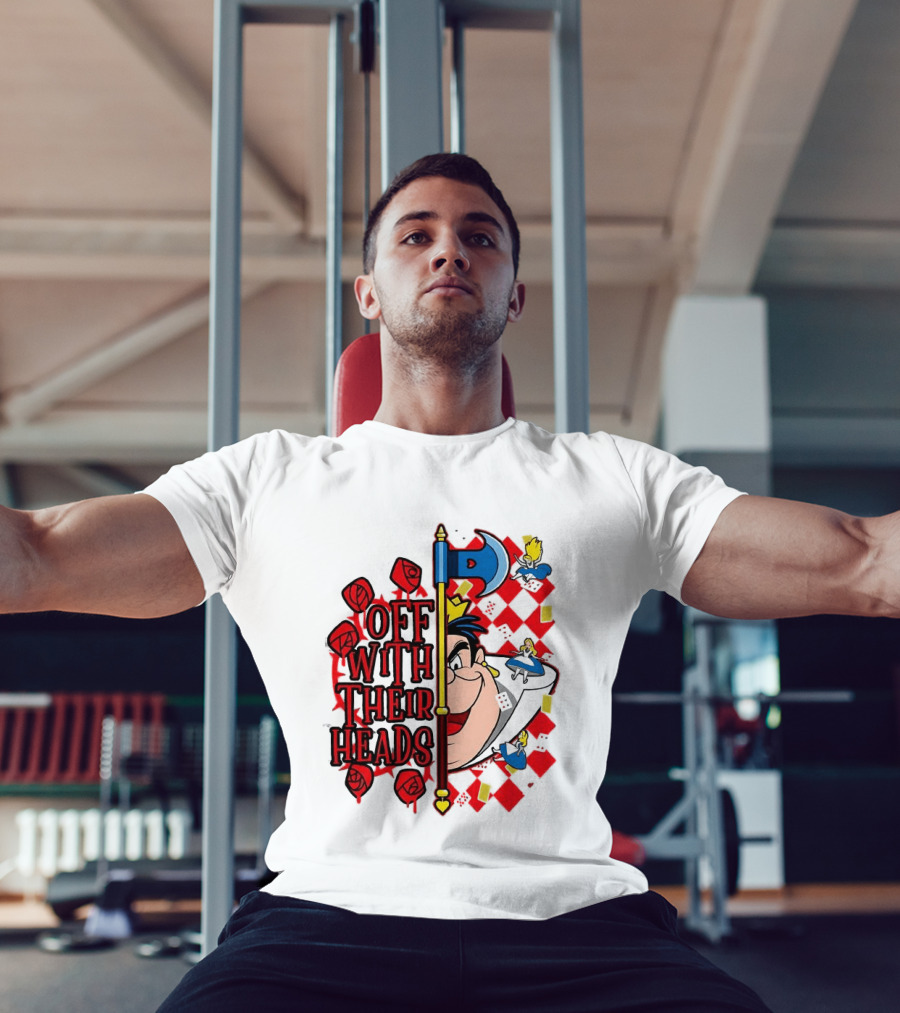 Off With Their Heads Queen Hearts Alice In Wonderland Axe Chessboard Cartoon T-Shirt