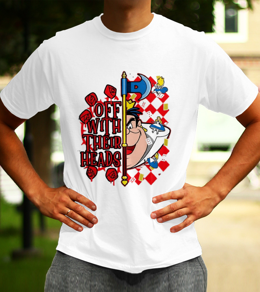 Off With Their Heads Queen Hearts Alice In Wonderland Axe Chessboard Cartoon T-Shirt