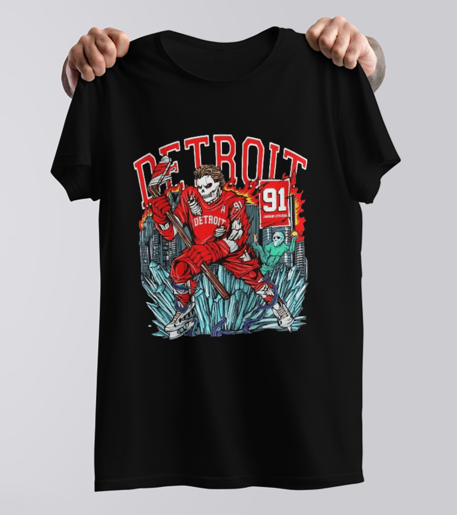 Detroit Red Wings Skeleton Hockey Player 91 January 17th 2026 T-Shirt