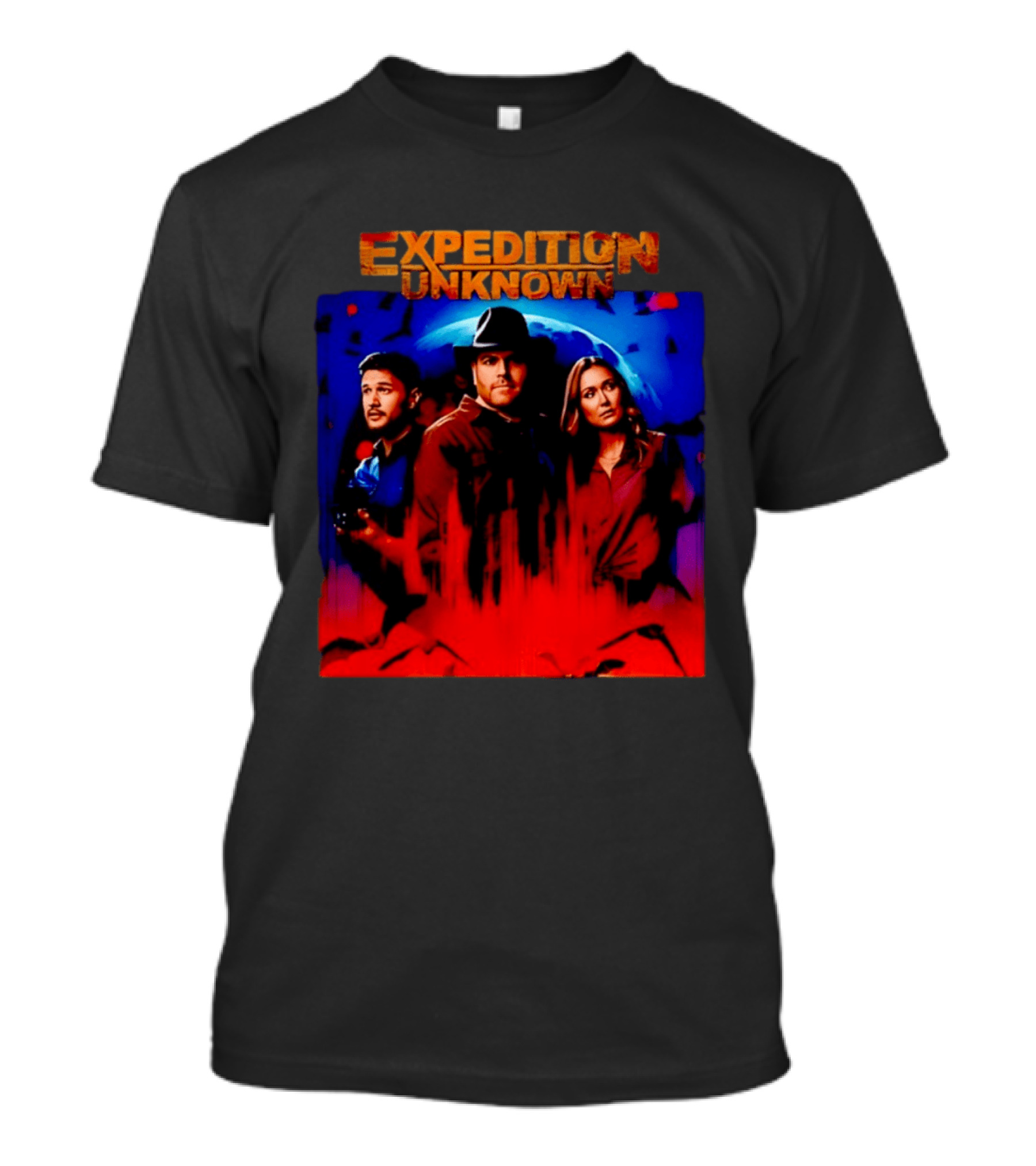 Expedition Unknown Cast In Bold Red And Blue Adventure T-Shirt