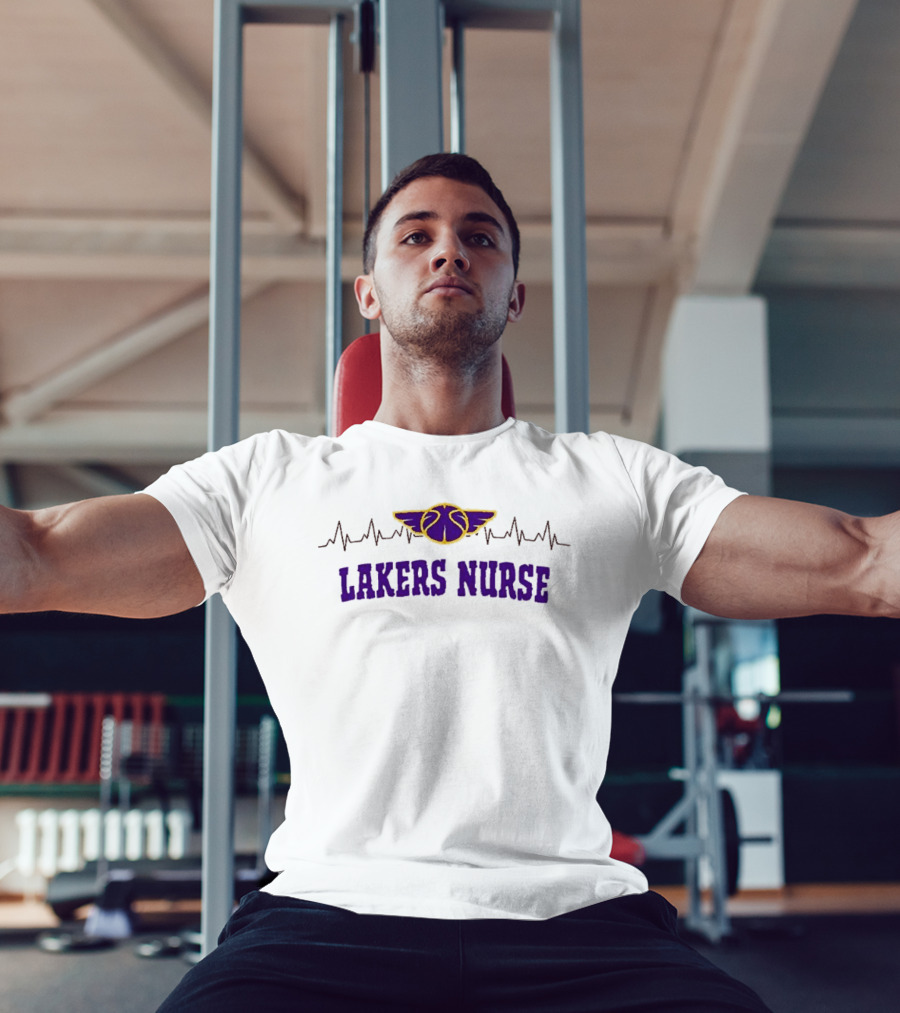 Los Angeles Lakers Nurse Appreciation With Heartbeat Basketball Wings T-Shirt