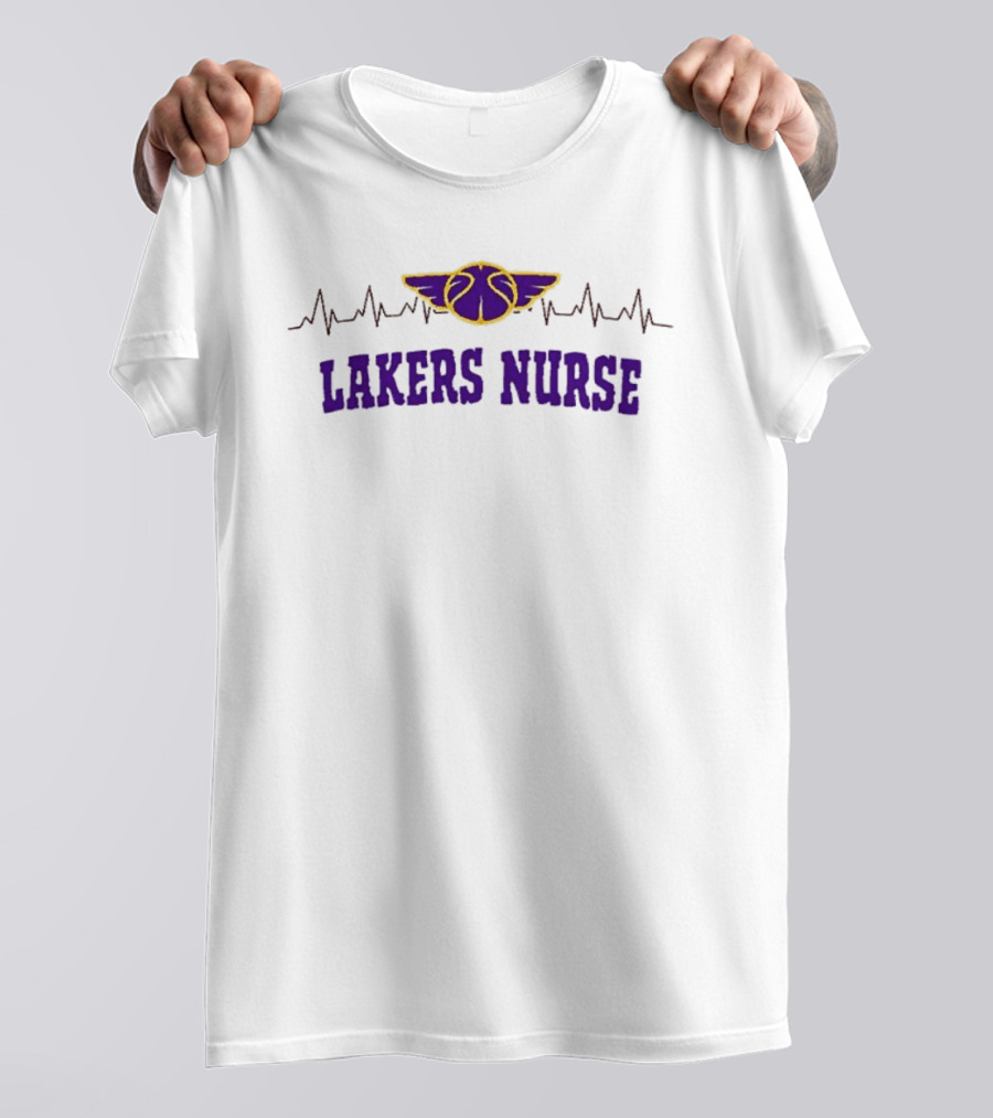 Los Angeles Lakers Nurse Appreciation With Heartbeat Basketball Wings T-Shirt