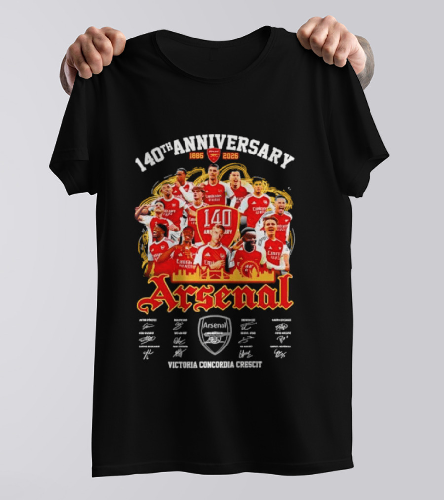 140th Anniversary Arsenal 1886 2026 Victoria Concordia Crescit Players Signatures T-Shirt