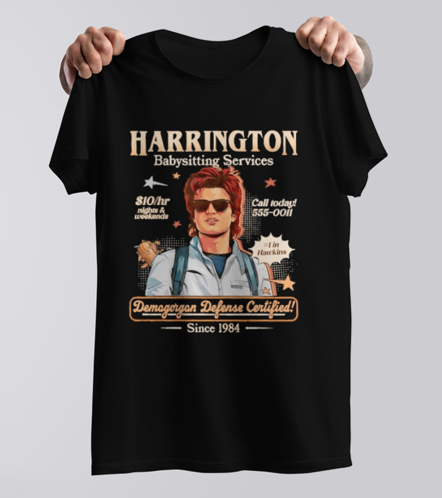 Harrington Babysitting Services Demogorgon Defense Certified Since 1984 Stranger Things Dustin Hawkins T-Shirt