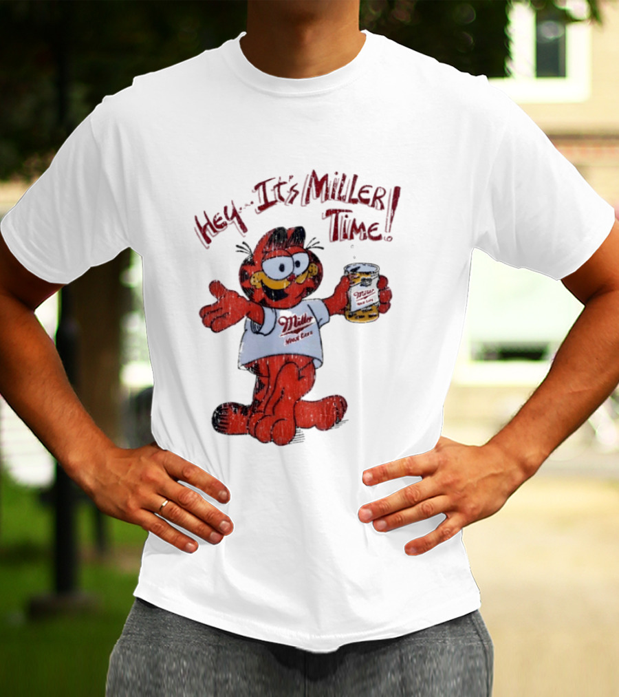 Hey It's Miller Time Garfield Comic T-Shirt