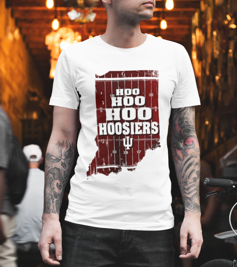 Indiana Map Hoo Hoo Hoo Hoosiers IU Block Letters T-Shirt