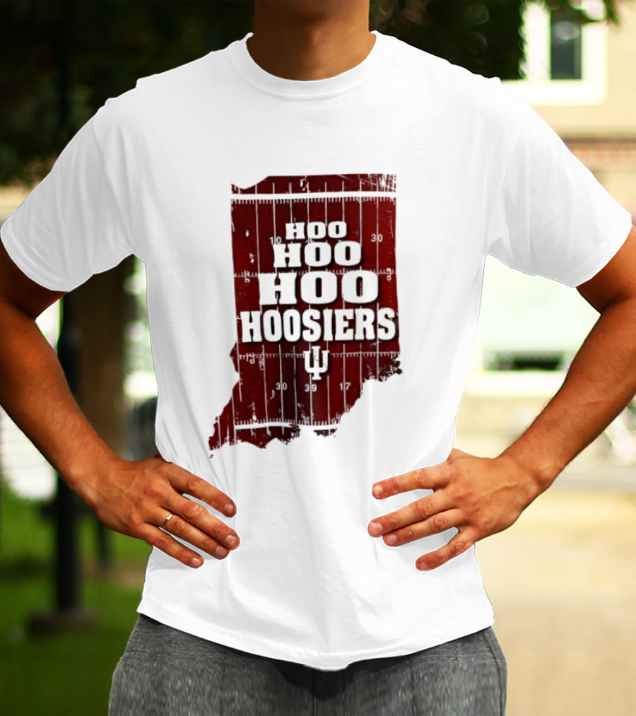 Indiana Map Hoo Hoo Hoo Hoosiers IU Block Letters T-Shirt