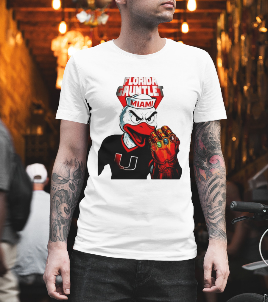 Miami Hurricanes Florida Gauntlet Mascot Iron Glove Infinity Stones T-Shirt