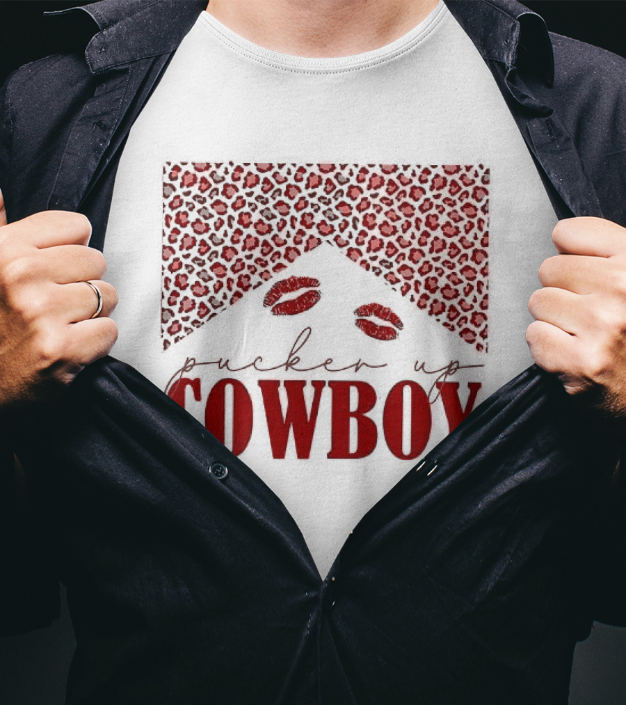 Pucker Up Cowboy Leopard Valentine's Day Lips T-Shirt