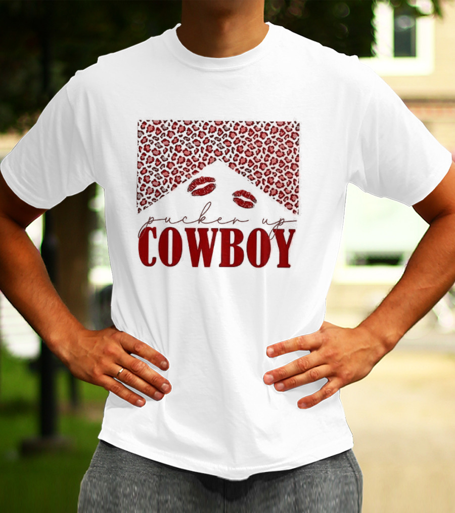 Pucker Up Cowboy Leopard Valentine's Day Lips T-Shirt