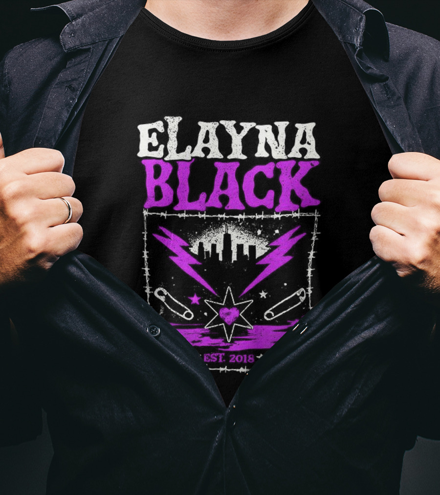 Elayna Black WWE 2018 City Skyline Barbed Wire Pin Frame T-Shirt