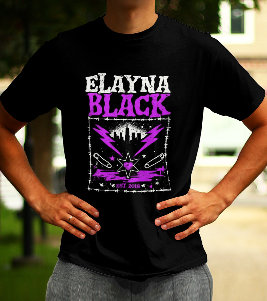 Elayna Black WWE 2018 City Skyline Barbed Wire Pin Frame T-Shirt