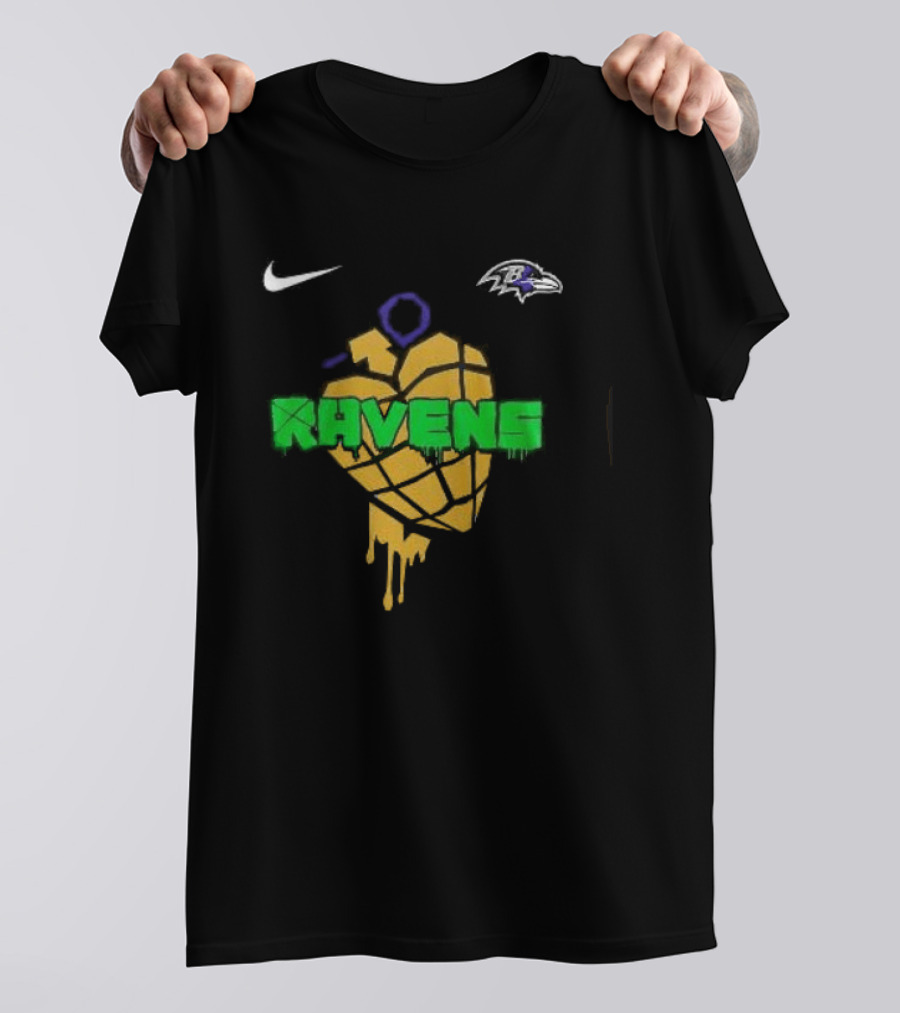 Baltimore Ravens Green Day Football Skull Nike Ravens Heart T-Shirt