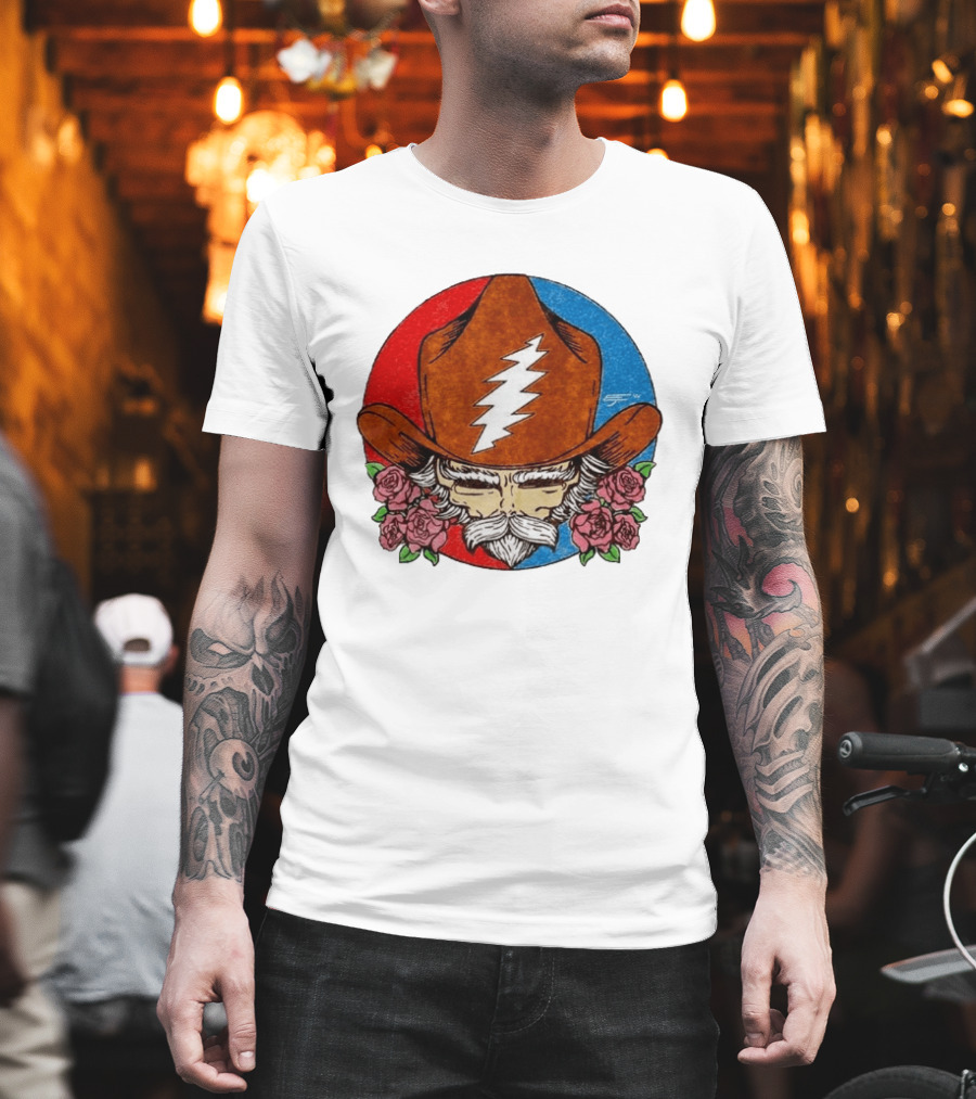 Bob Weir Cowboy Hat Grateful Dead Stealie Roses T-Shirt