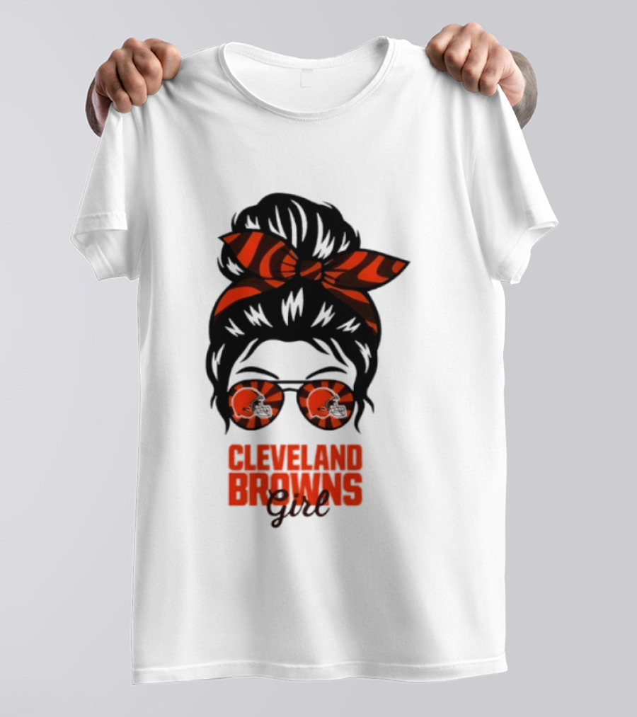 Cleveland Browns Fan Messy Bun Sunglasses T-Shirt