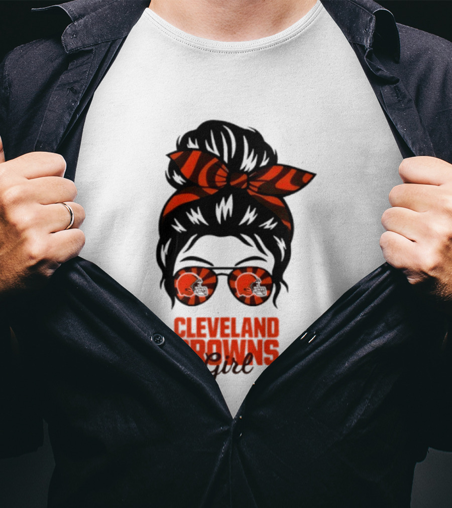 Cleveland Browns Fan Messy Bun Sunglasses T-Shirt