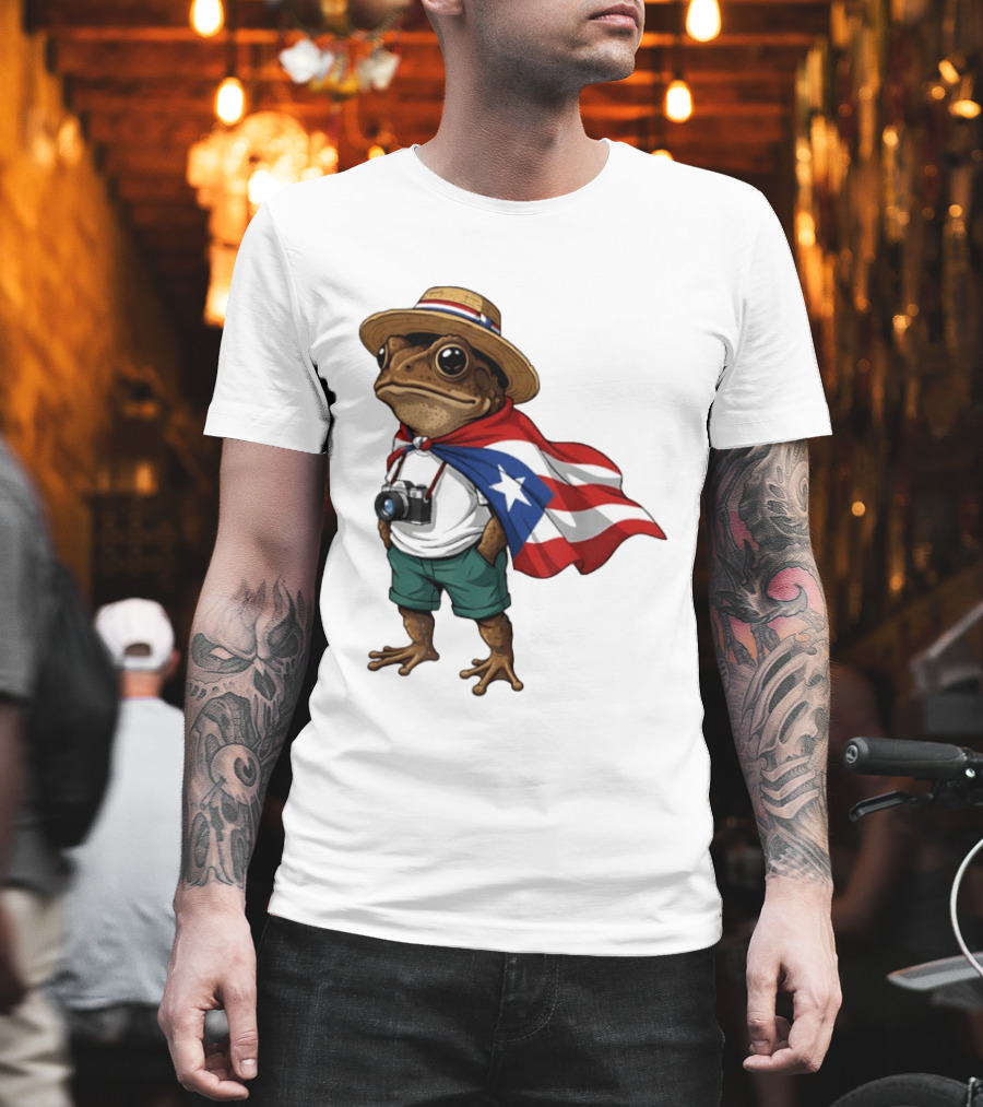 Coqui Frog With Puerto Rico Flag In Puerto Rican Taino T-Shirt