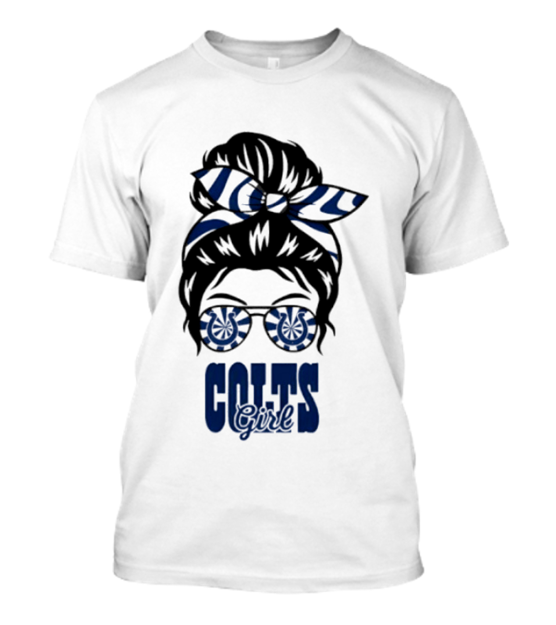 Indianapolis Colts Fan Messy Bun Glasses T-Shirt