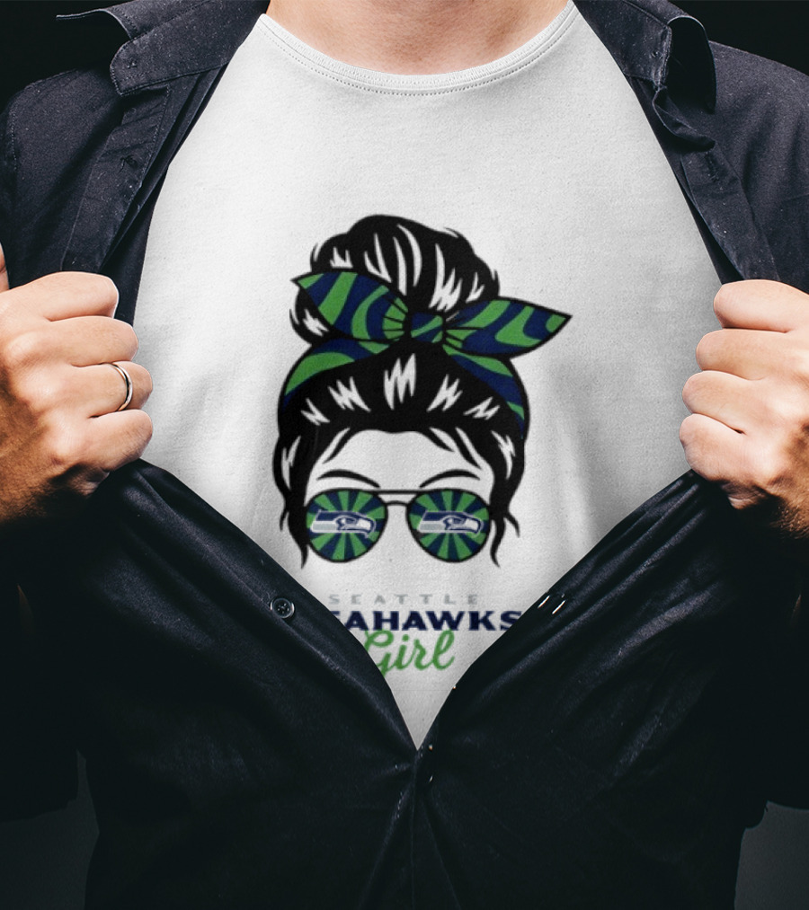 Seattle Seahawks Girl Messy Bun Glasses Team Spirit Fan Gear T-Shirt