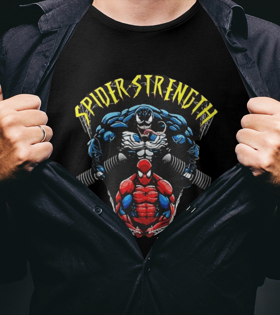 Spider Strength Venom And Spider Man Lifting Weights Fitness Motivation T-Shirt