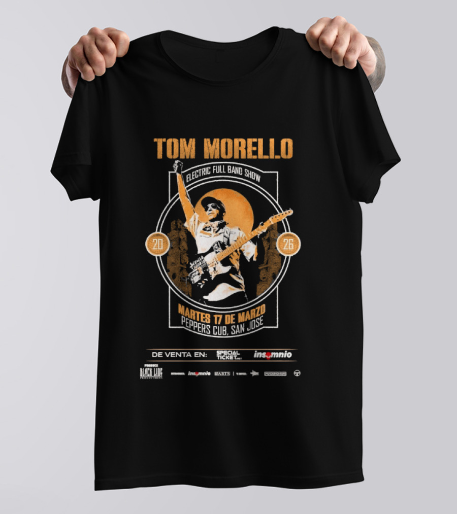 Tom Morello Electric Full Band Show Latin American Tour 2026 Peppers Club San Jose March 17 T-Shirt