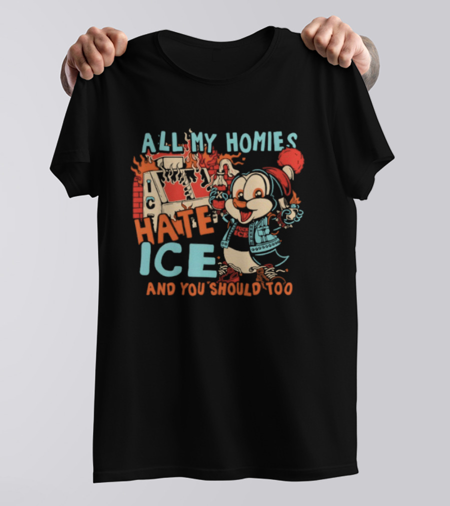 ALL MY HOMIES HATE ICE AND YOU SHOULD TOO Cartoon Character Winter Hat T-Shirt