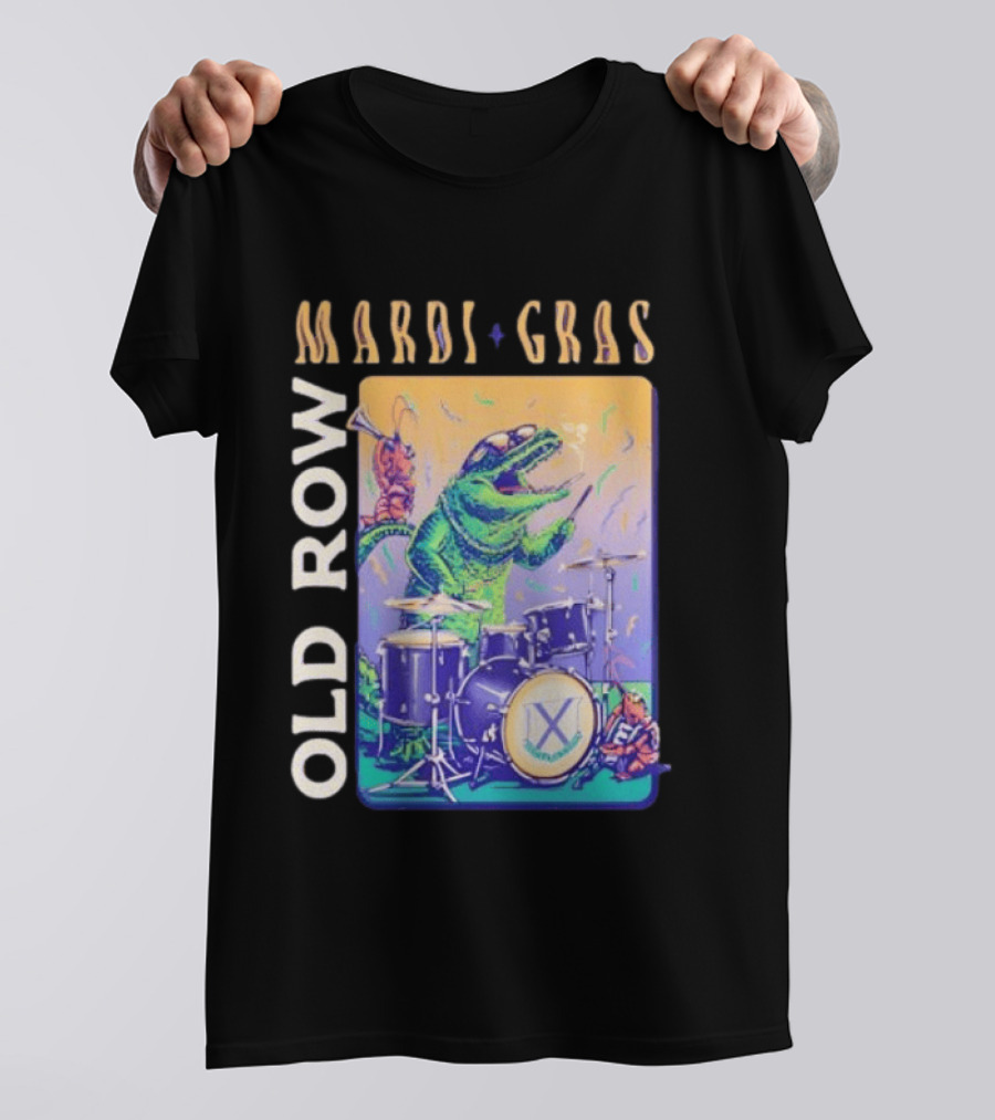 Mardi Gras Gator Playing Drums Old Row Celebration T-Shirt