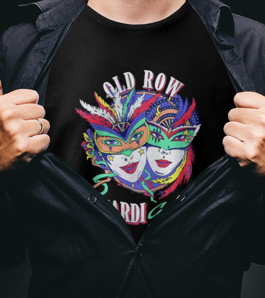 Old Row Mardi Gras Masks Colorful Feathers T-Shirt