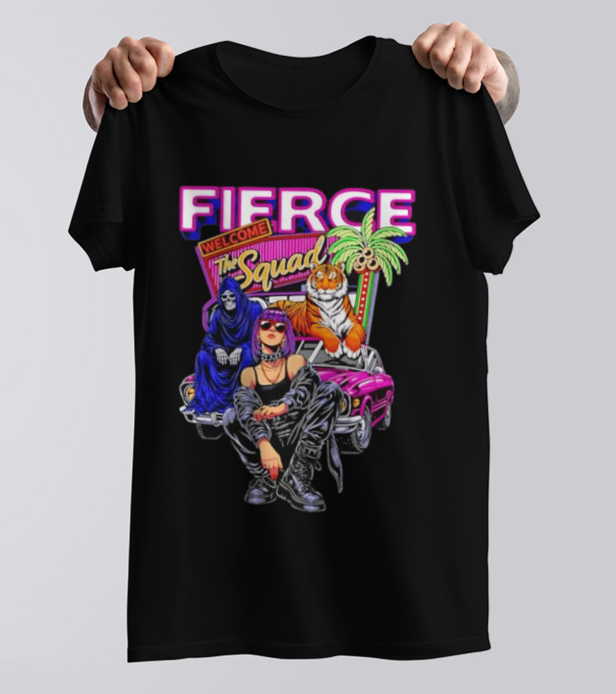 Fierce Welcome The Squad Iconic Tiger And Car Graphic With Edgy Characters T-Shirt